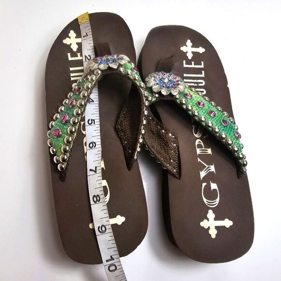 Gypsy Soule Bling Beaded Flower Snake Platform Western Flair Flip Flop Size 8.5 - Picture 7 of 9